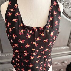 CAbi Black Cropped Floral Tank Top with Pink & Yellow Accents